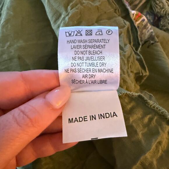 BAROK | Anthropologie Green Floral Beaded Tiered Maxi Dress Tassel Fringe Small - Picture 9 of 9